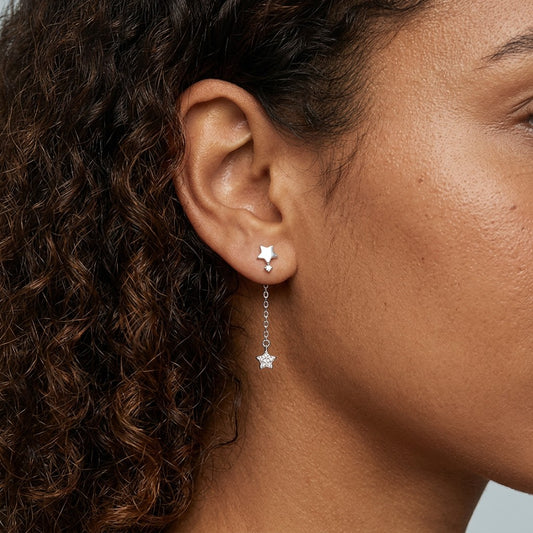 Aretes Asimétricos Estrella con Cadena