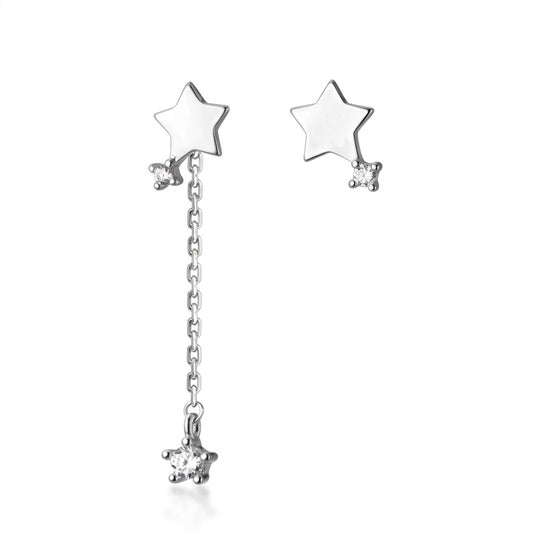 Aretes Asimétricos Estrella con Cadena