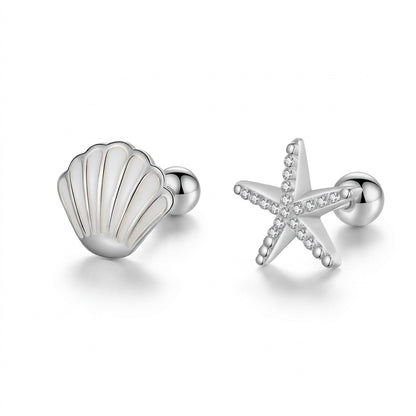 Aretes Asimétricos Estrella de Mar y Concha con Rosca