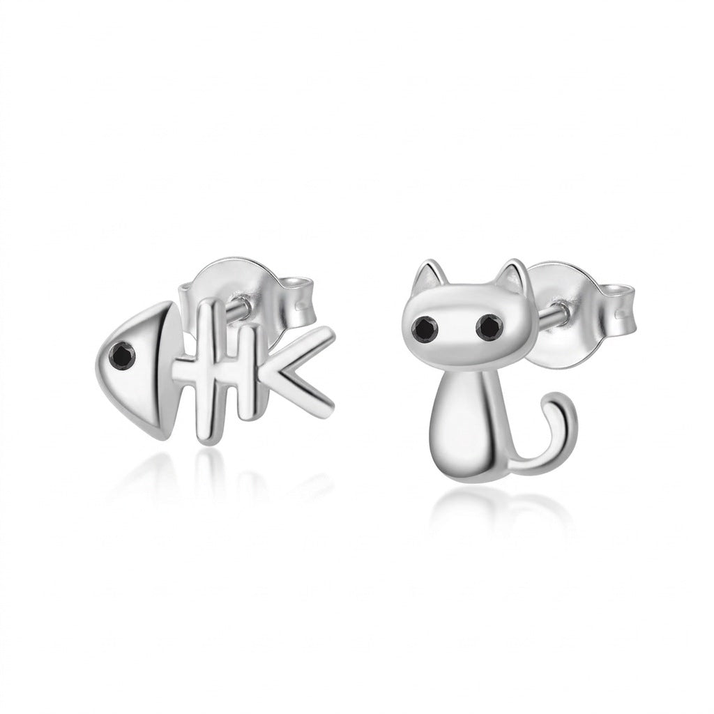 Aretes Asimétricos Gato y Espina de Pez
