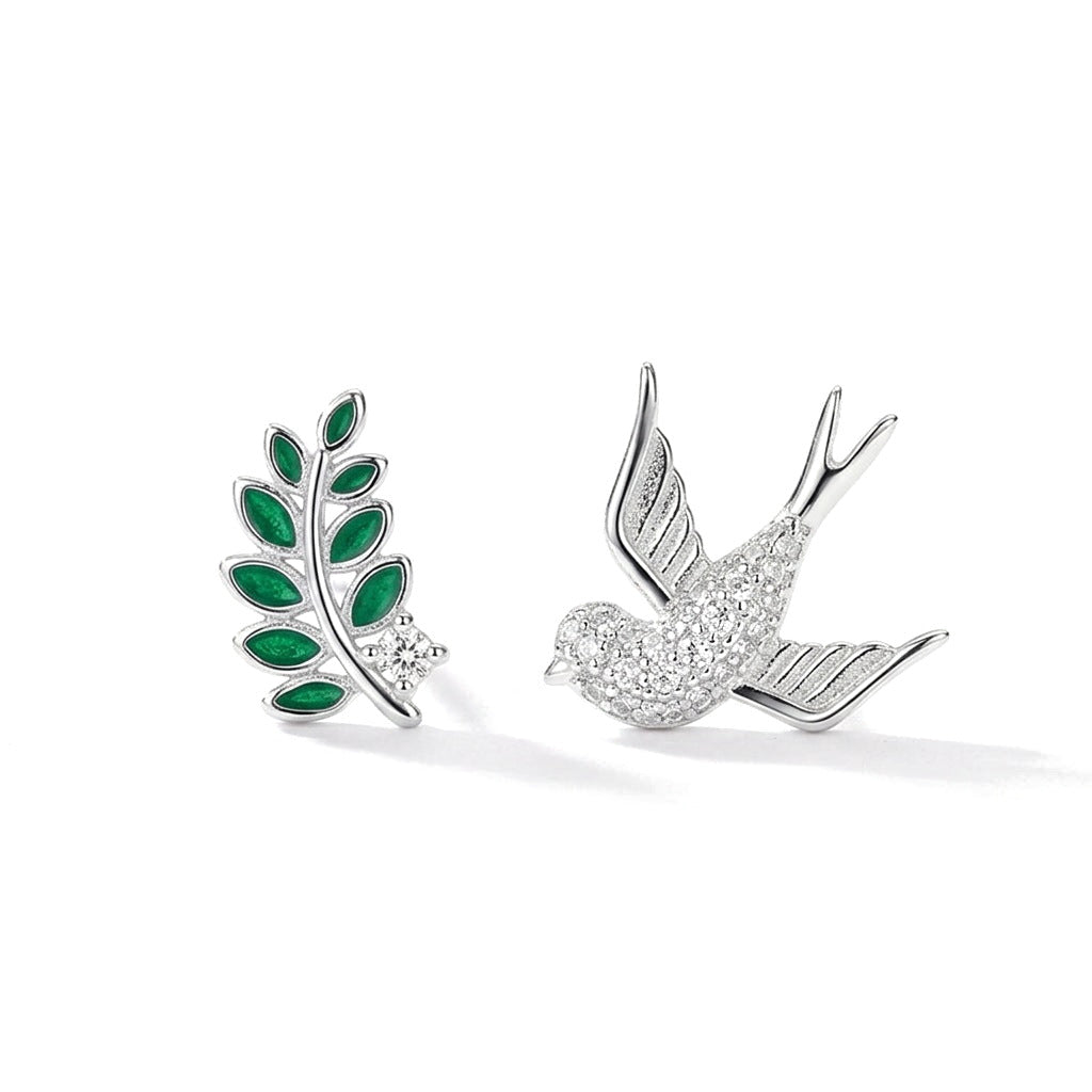 Aretes Asimétricos Pájaro y Rama