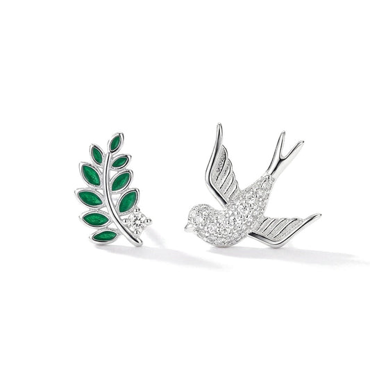 Aretes Asimétricos Pájaro y Rama