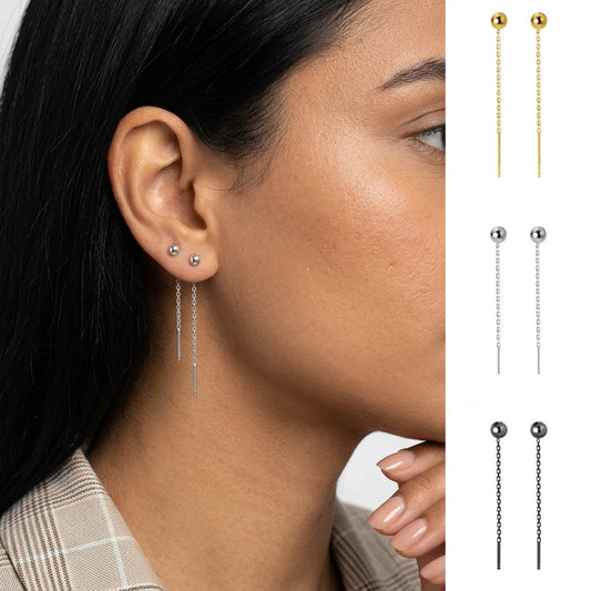 Aretes Barra Larga con Bolitas
