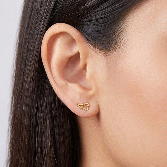 Aretes Bolita con Alas de Ángel