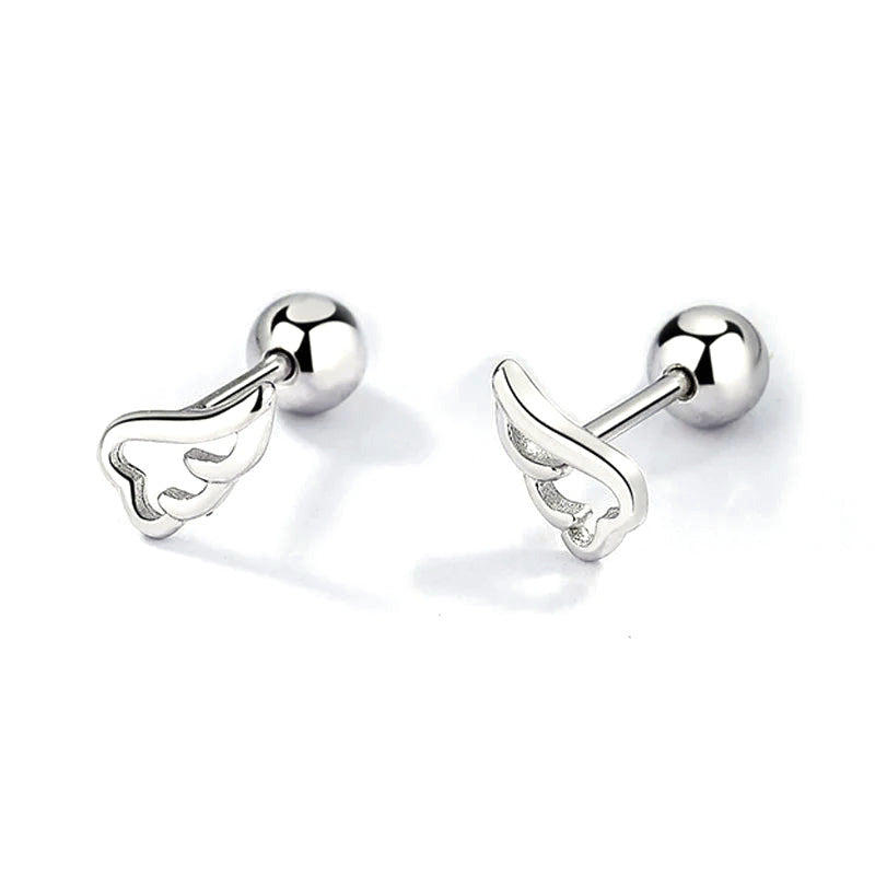 Aretes Bolita con Alas de Ángel