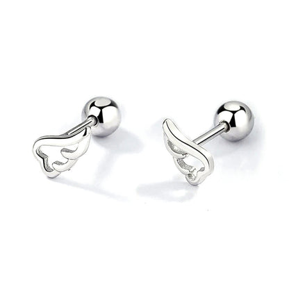 Aretes Bolita con Alas de Ángel