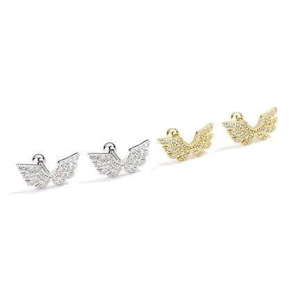 Aretes Bolita con Alas de Ángel y Zirconias