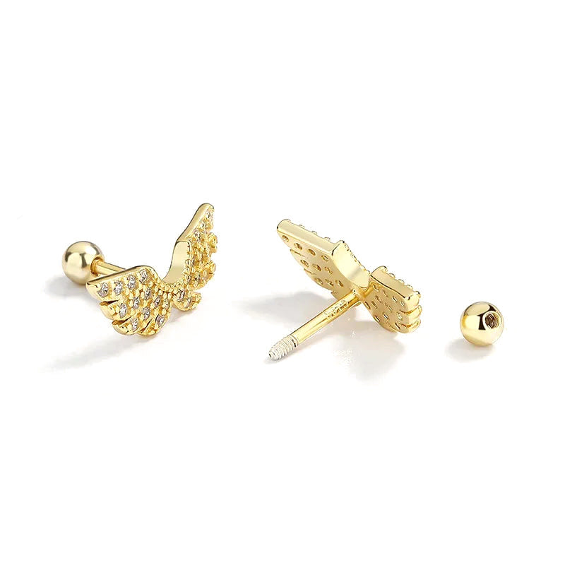 Aretes Bolita con Alas de Ángel y Zirconias