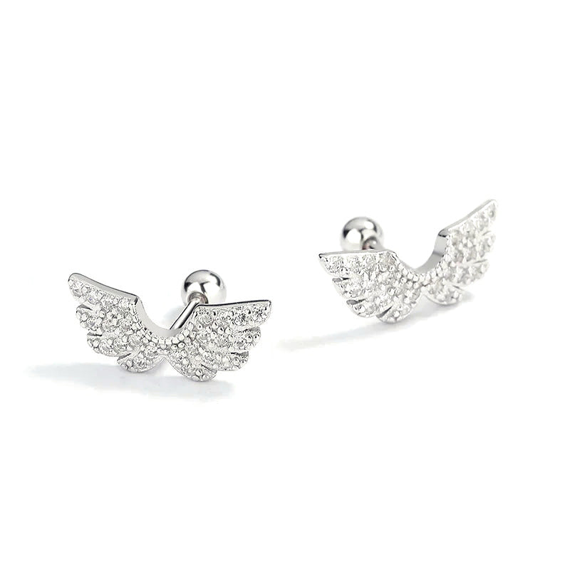 Aretes Bolita con Alas de Ángel y Zirconias
