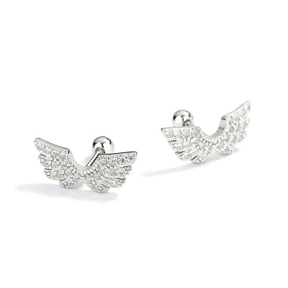Aretes Bolita con Alas de Ángel y Zirconias