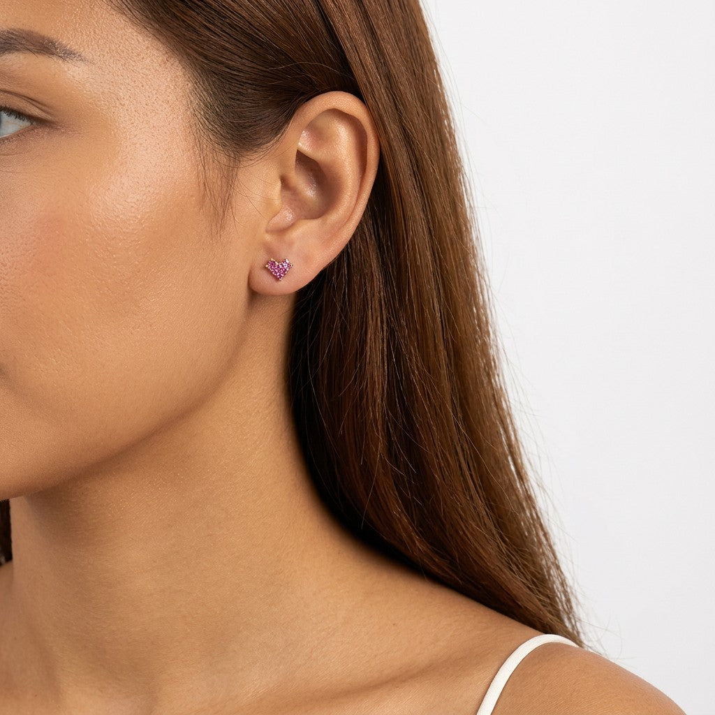 Aretes Bolita con Corazón de Zirconia