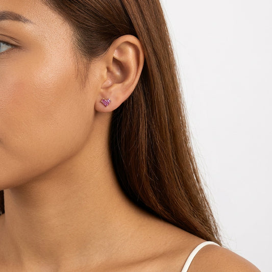 Aretes Bolita con Corazón de Zirconia