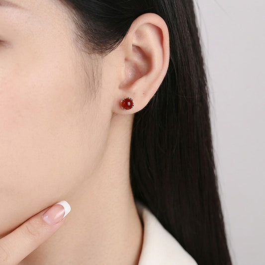 Aretes Bolita de Ágata con Cierre de Rosca