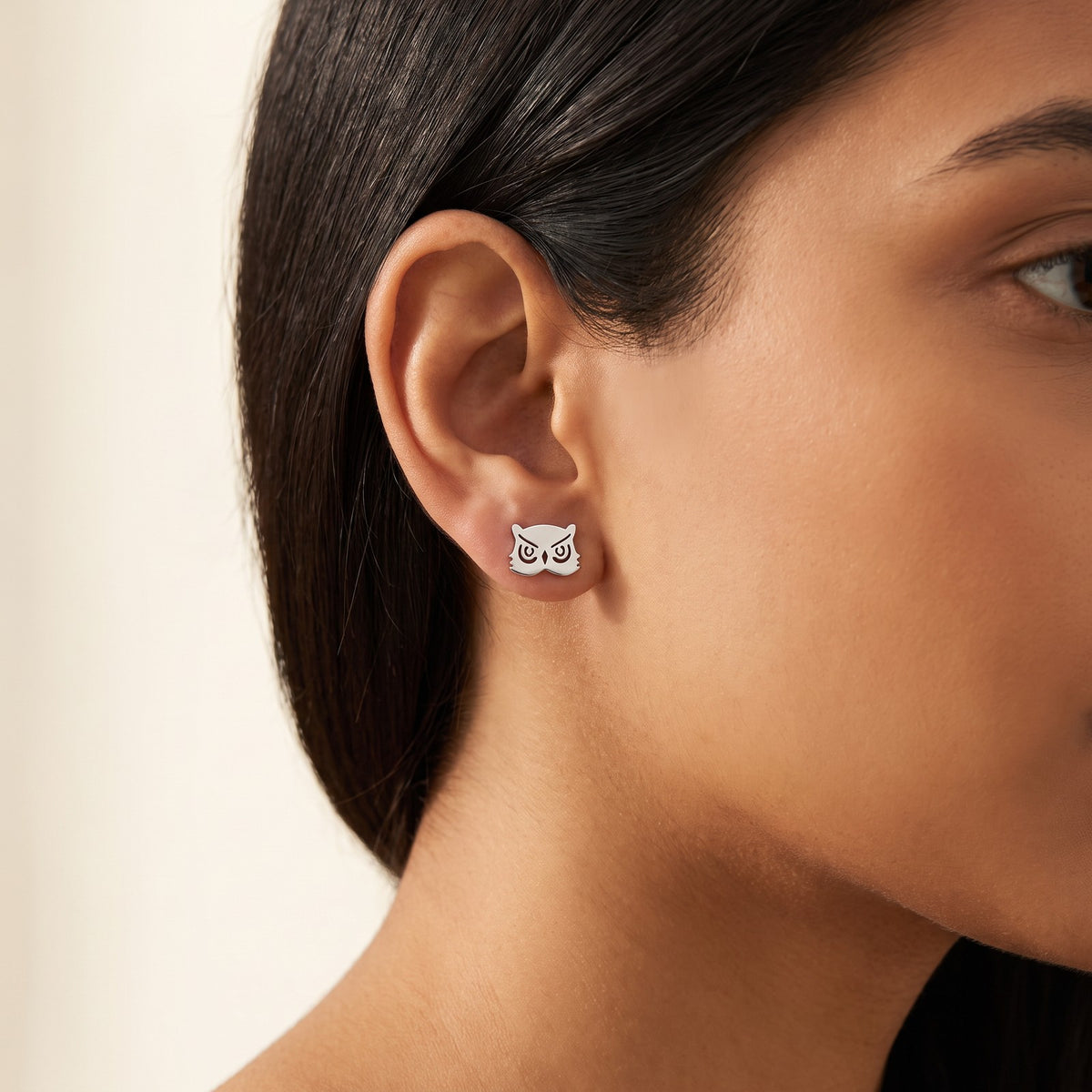 Aretes Búho plateados puestos