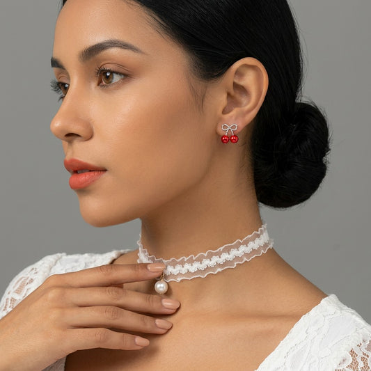 Aretes Cereza con Piedra Roja
