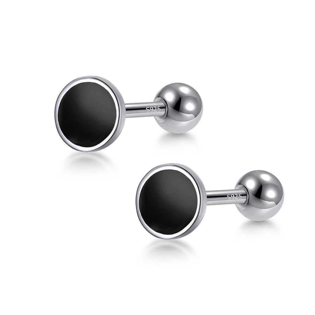 Aretes Círculo con Esmalte Negro