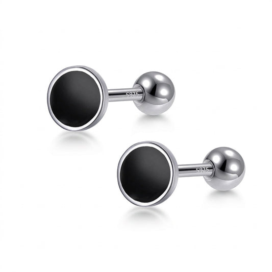 Aretes Círculo con Esmalte Negro