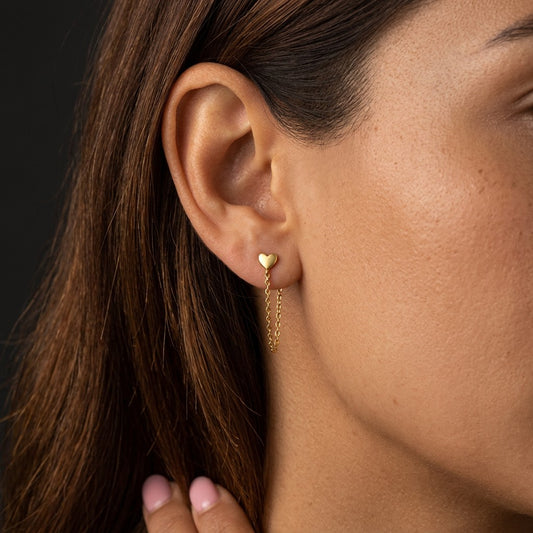 Aretes Corazón con Cadena Colgante