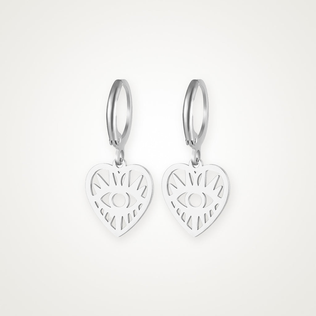 Aretes Corazón con ojo plateados