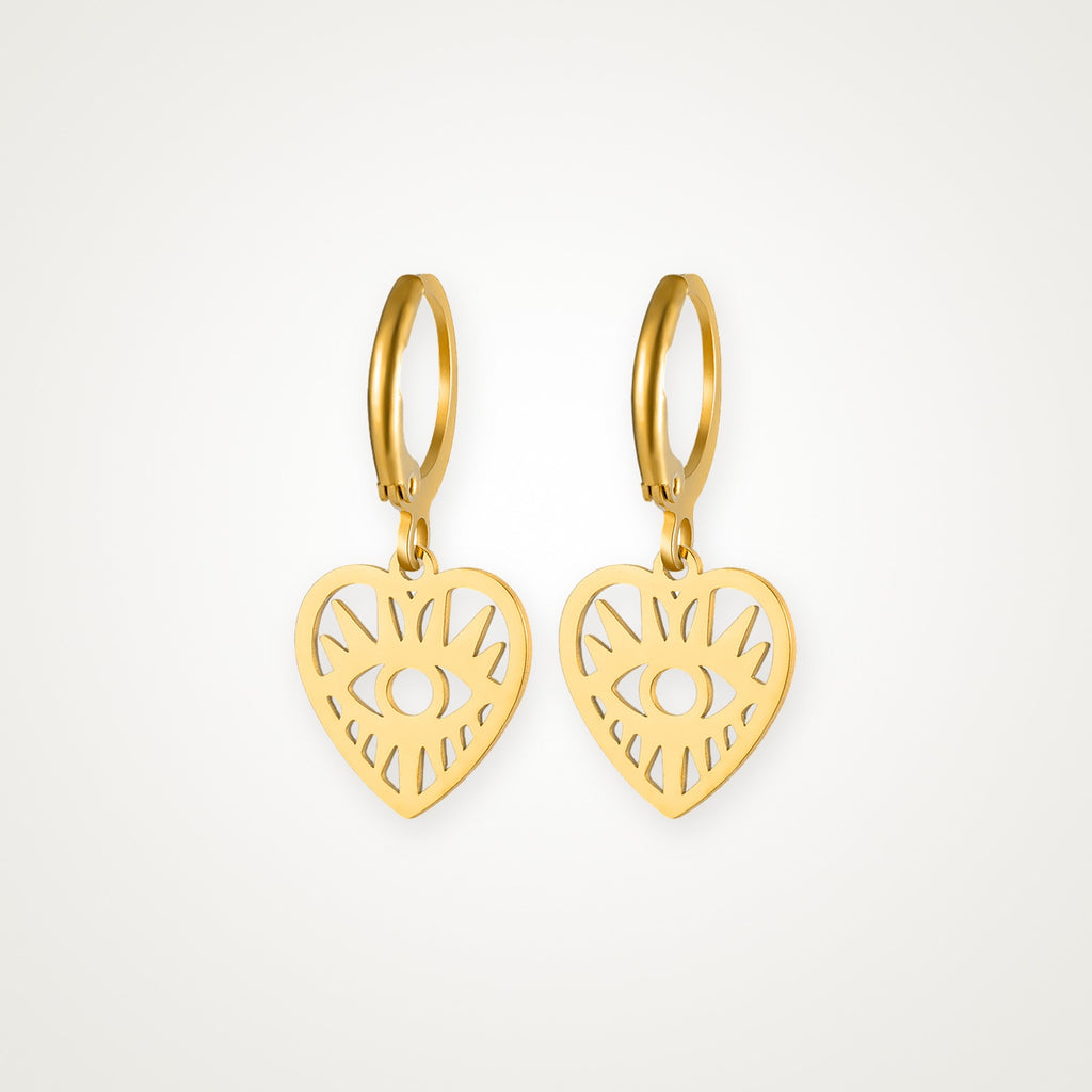 Aretes Corazón con ojo dorados