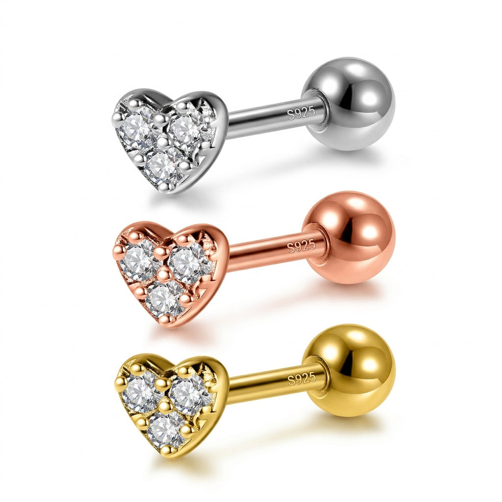 Aretes Corazón con Zirconia de Rosca
