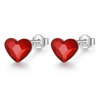 Aretes Corazón con Zirconia Roja