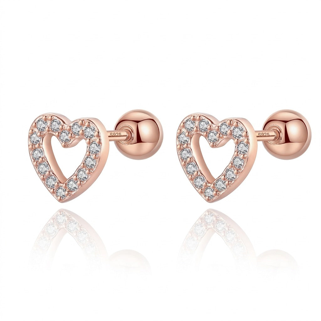 Aretes Corazón con Zirconias y Rosca