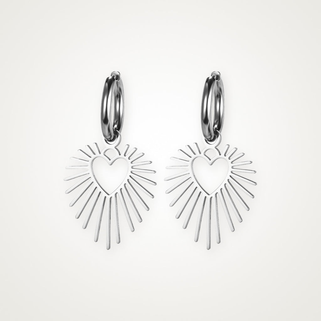 Aretes Corazón de sol plateados