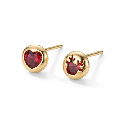 Aretes Corazón o Venado con Zirconia Roja