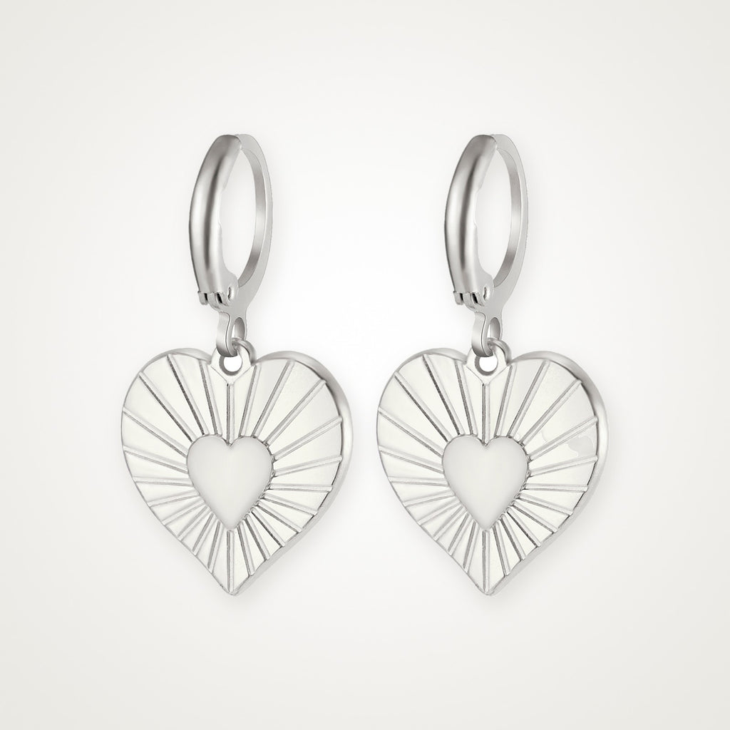 Aretes Corazón radiante plateados