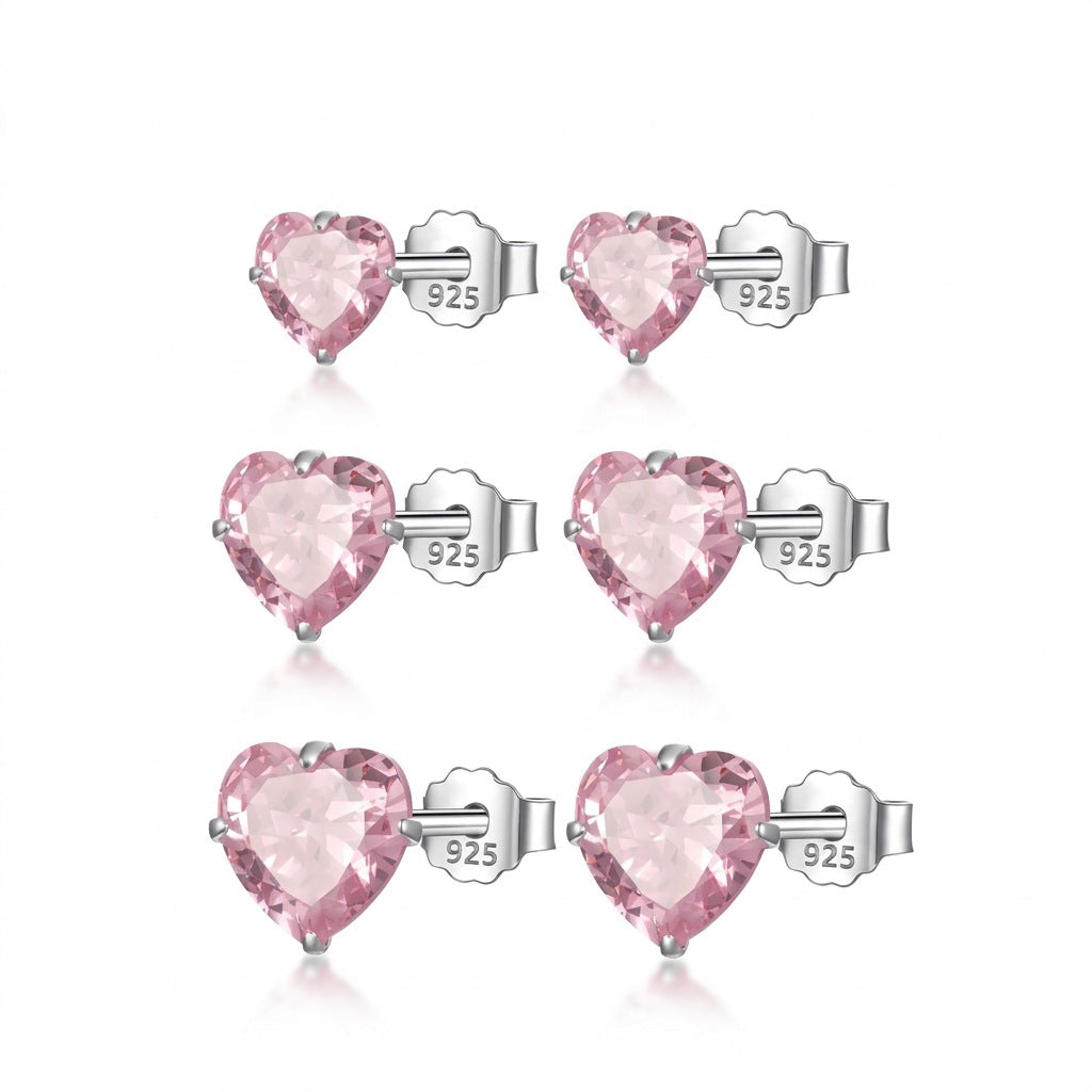 Aretes Corazón Rosa con Zirconia