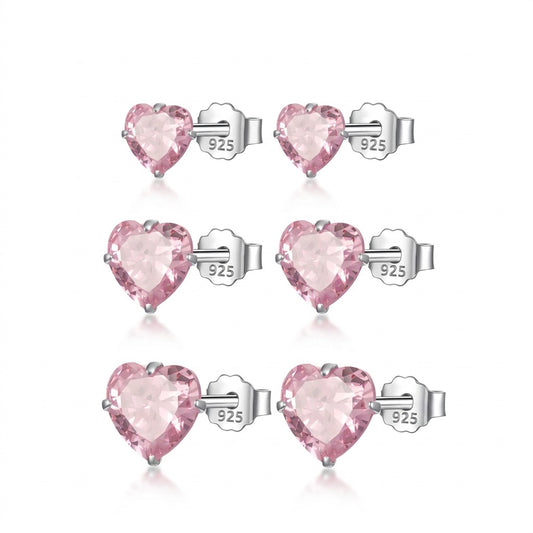 Aretes Corazón Rosa con Zirconia