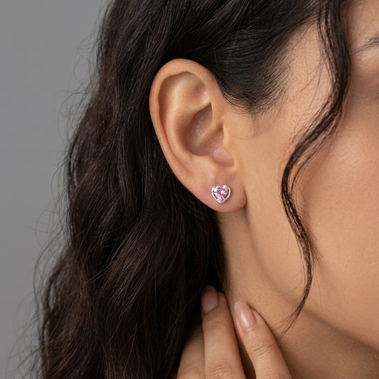 Aretes Corazón Rosa o Morado con Rosca