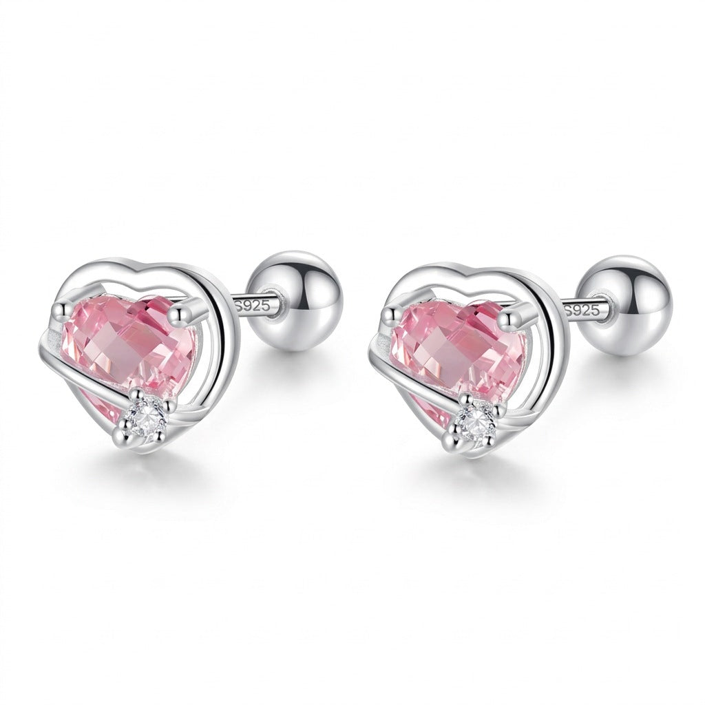 Aretes Corazón Rosa o Morado con Rosca
