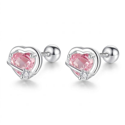 Aretes Corazón Rosa o Morado con Rosca