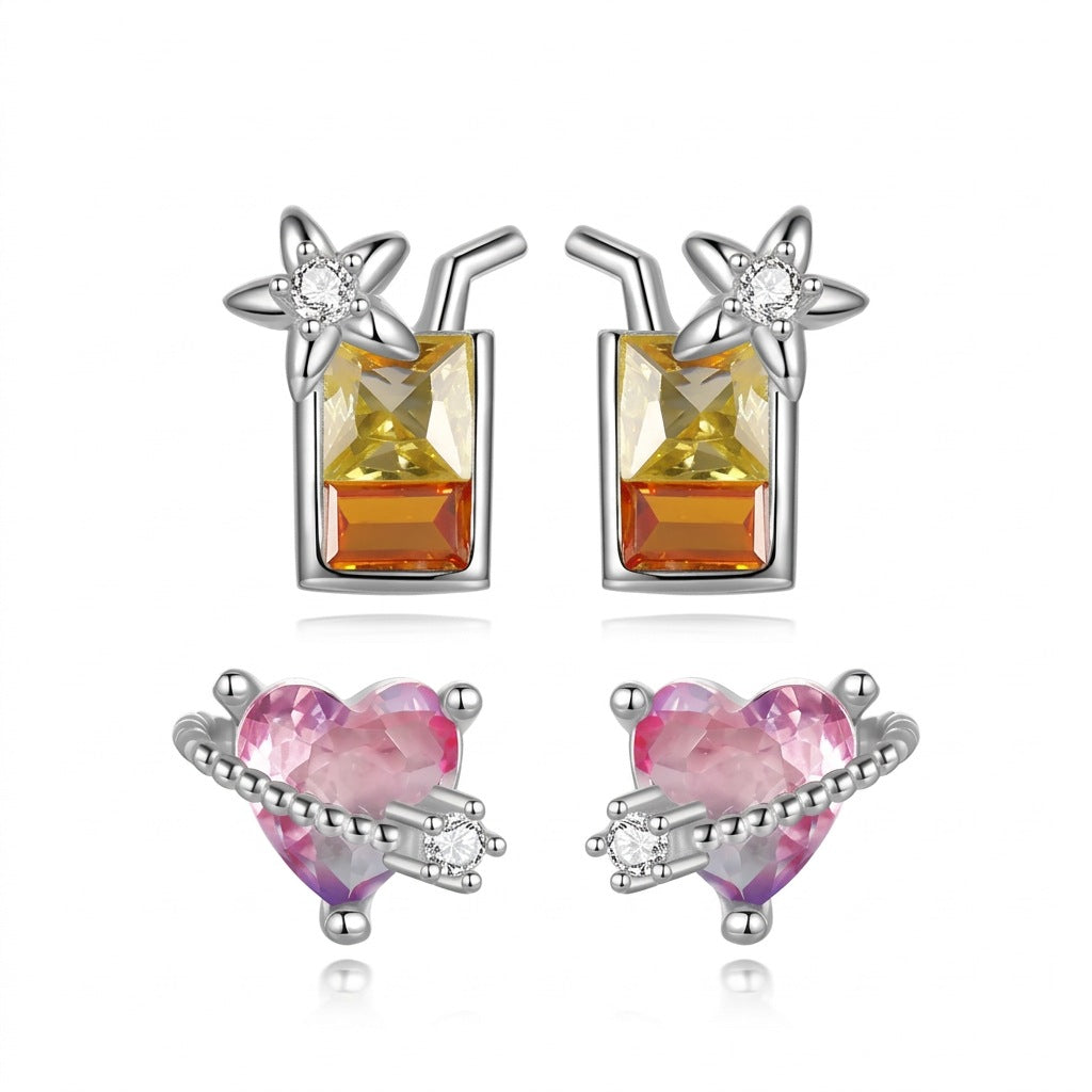 Aretes Corazón y Estrella con Zirconia