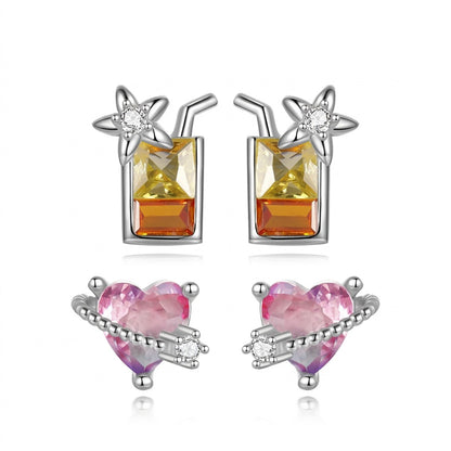 Aretes Corazón y Estrella con Zirconia