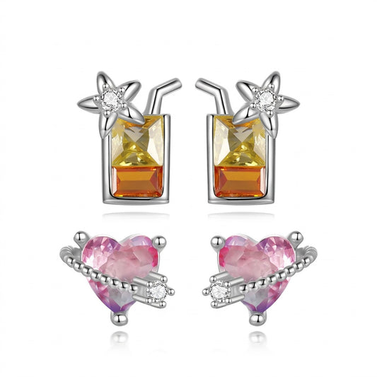 Aretes Corazón y Estrella con Zirconia