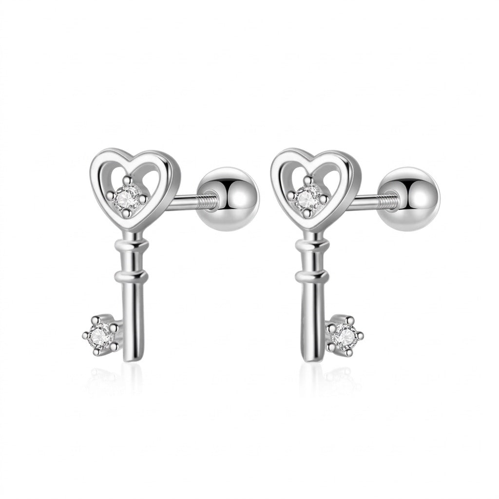 Aretes Corazón y Llave con Zirconias