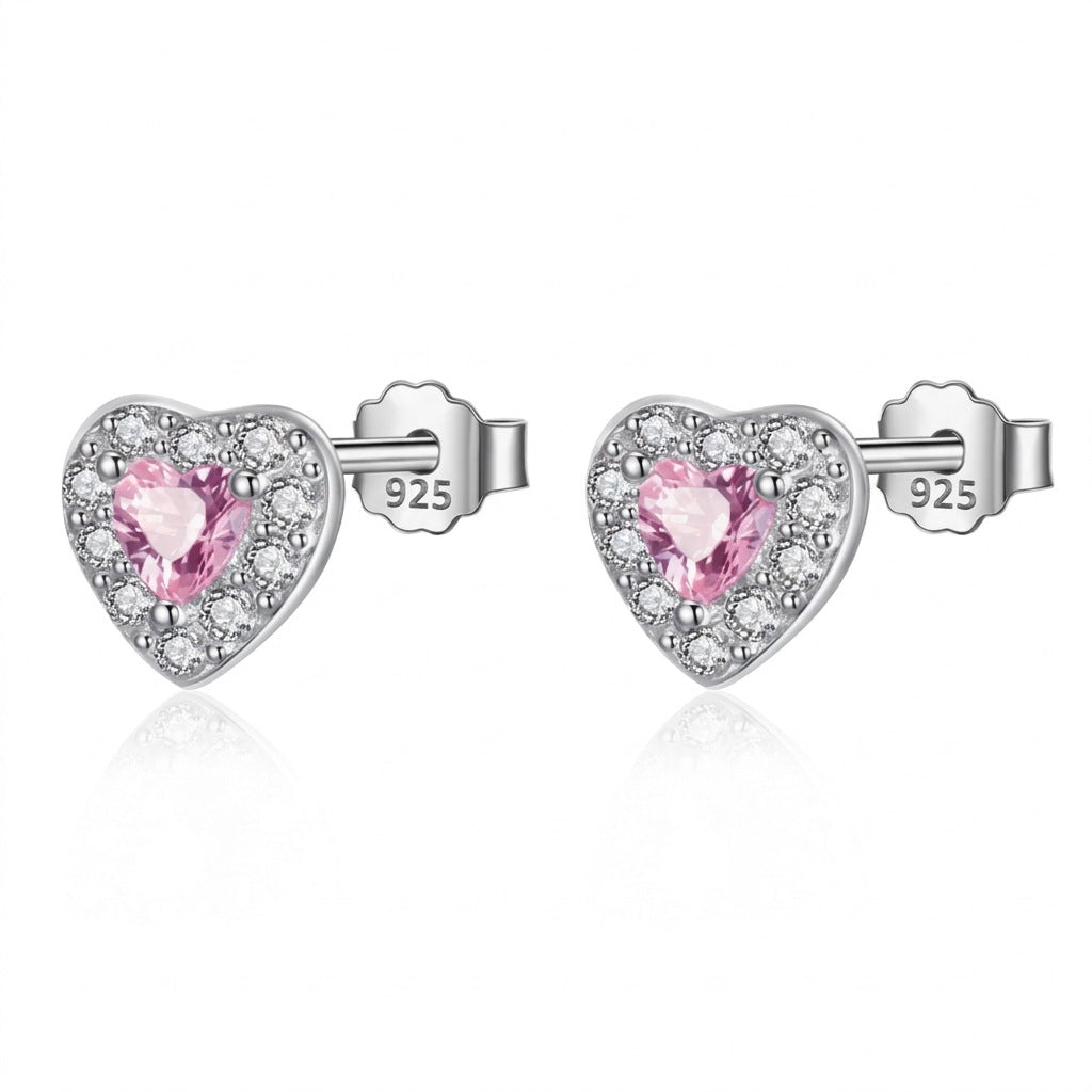 Aretes Corazoncito Rosa con Zirconia