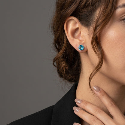 Aretes Cristal Azul Redondo
