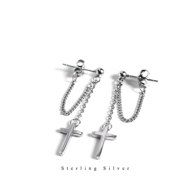 Aretes Cruz con Cadena