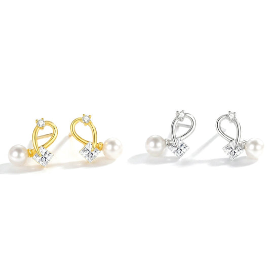 Aretes Cruz con Perla y Zirconia Cuadrada