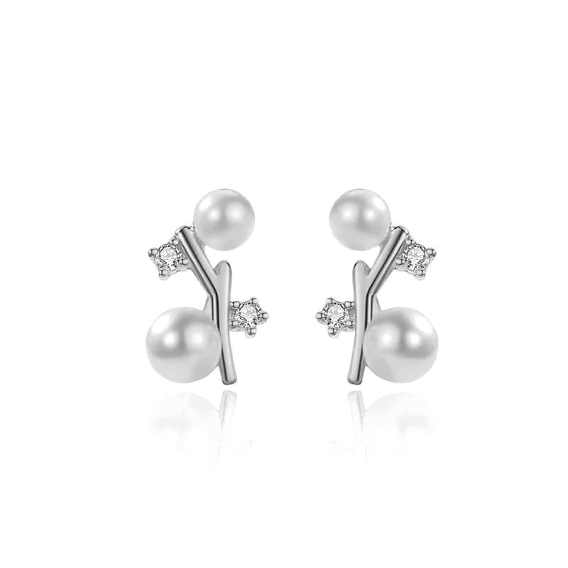 Aretes Cruz con Perla y Zirconia Cuadrada
