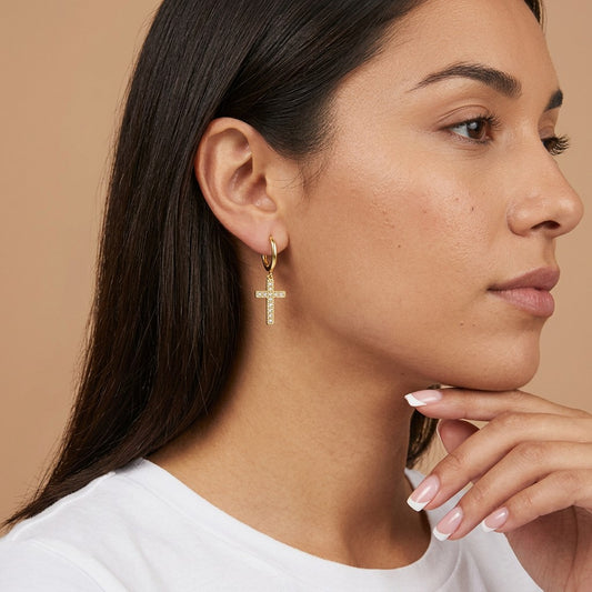 Aretes Cruz con Zirconia Blanca