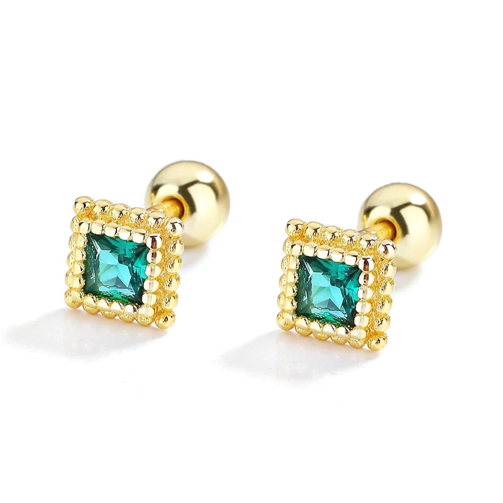 Aretes Cuadrado con Zirconia Verde