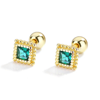 Aretes Cuadrado con Zirconia Verde