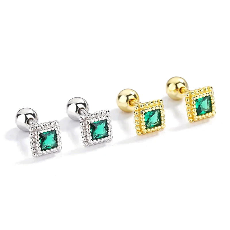 Aretes Cuadrado con Zirconia Verde
