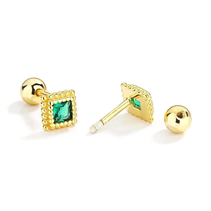 Aretes Cuadrado con Zirconia Verde