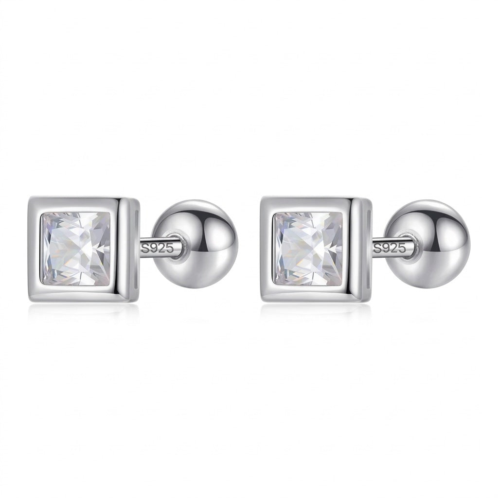 Aretes Cuadrado con Zirconia y Rosca